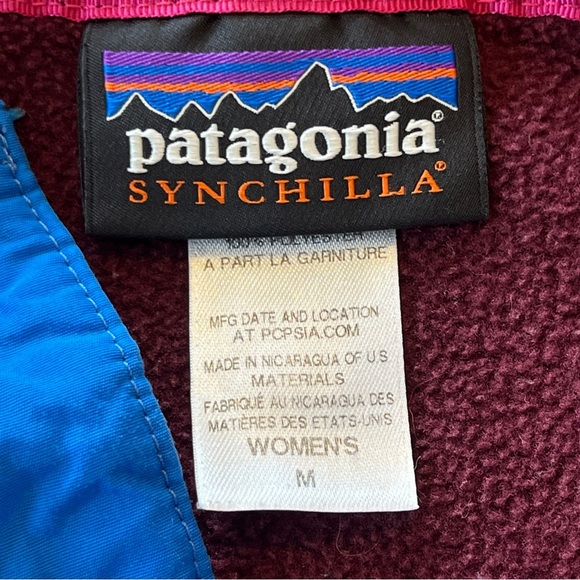 PATAGONIA Synchilla Women's MEDIUM Snap T Pullover Maroon & Pink w/Blue Trim - Picture 15 of 16